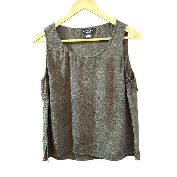 Citron Women's Dark Green Bohemian Floral Sleeveless Silk Blouse - Picture 1 of 5